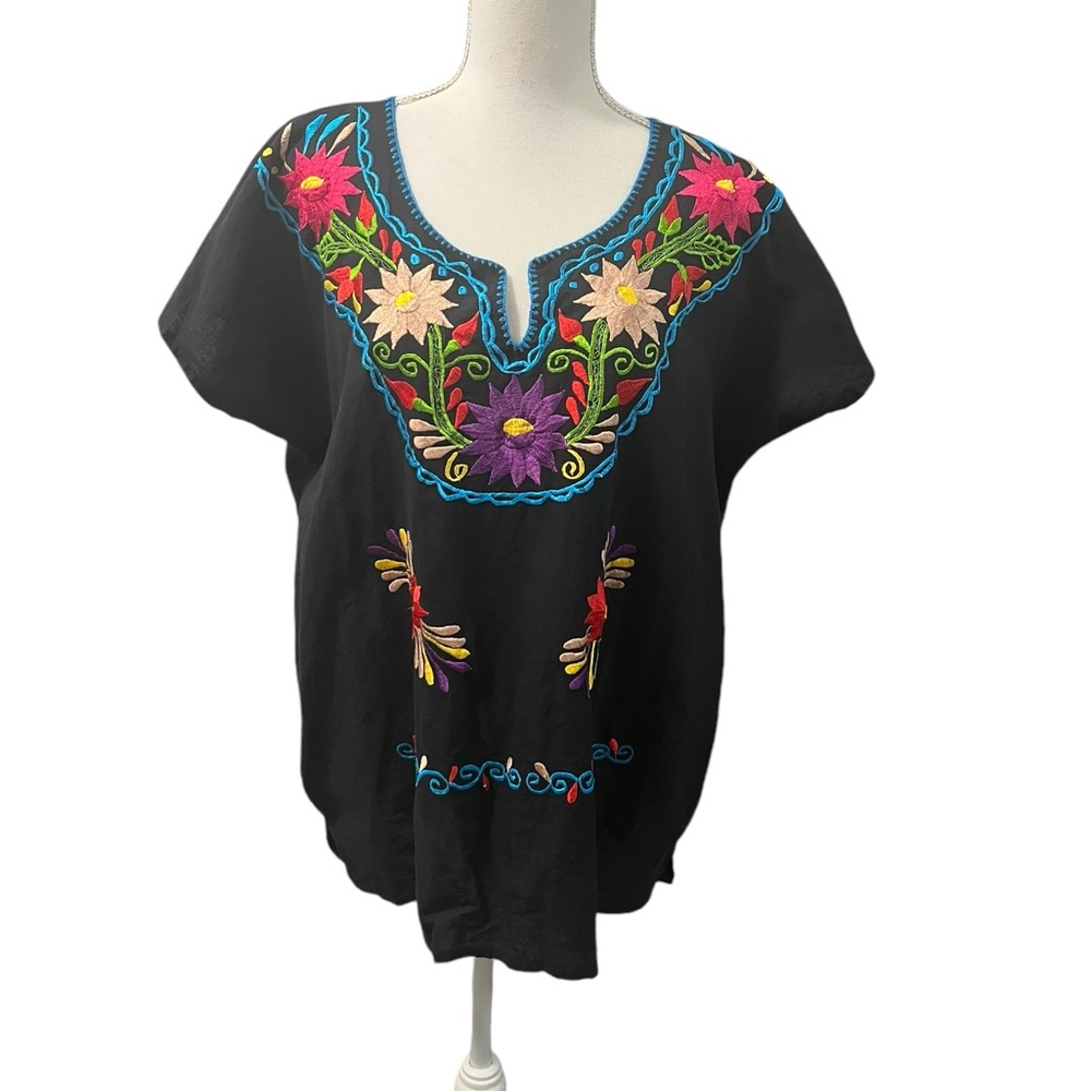 Mexican Artesian Handcrafted Black Embroidered Sh… - image 5